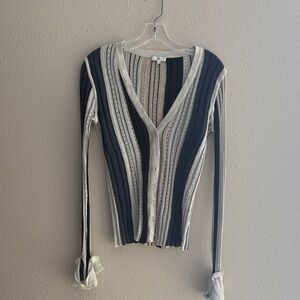 SOH striped linen cotton blend open work cardigan - size Medium